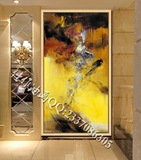 欧式简约现代纯手绘赵无极抽象油画客厅玄关过道挂画竖版有框壁画