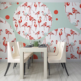 高清火烈鸟现代简约个性创意北欧壁纸无缝无纺布墙画墙纸壁画墙布