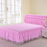 吉小白 田园风格浪漫公主床裙床罩 蕾丝带纱 粉色蓝色清新风