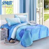 安睡宝床上用品全棉简约时尚蓝色纯棉床单1.8 2米被套四件套套件