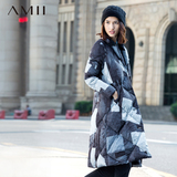 包邮Amii2016冬季中长款西装领大码单排扣修身加厚新品女羽绒服