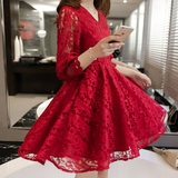 大红色连衣裙夏孕妇回门装显瘦蕾丝红裙子结婚中袖新娘敬酒服礼服