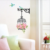 墙贴纸 可移除墙画 玫瑰鸟笼 客厅沙发墙 书房温馨卧室床头贴纸