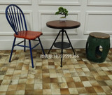 美式铁艺实木复古酒吧凳做旧凳子创意圆形鼓凳软垫休闲矮凳包邮