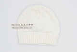 外贸原单 新生婴儿白色纯棉线套头帽 男女宝宝毛线护耳针织帽胎帽