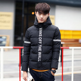 2015冬装新款韩版潮流时尚个性字母印花男士连帽加厚短款棉衣外套