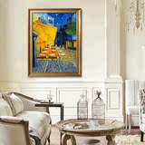 纯手绘油画梵高咖啡馆手绘印象派风景油画客厅有框画玄关油画竖幅