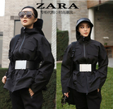 Zara正品代购2015女装秋冬新品时尚显瘦纯色范冰冰拉链短外套风衣
