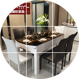 柏斯町 折叠可伸缩餐桌 钢化玻璃 客厅圆餐台饭桌 一桌四椅套装T9