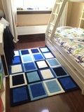 时尚腈纶房间地毯客厅茶几卧室床边现代地中海风格 蓝色格子定制