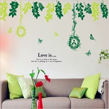 绿叶蝴蝶 绿色鸟笼大幅贴画 客厅沙发卧室创意自粘墙贴纸