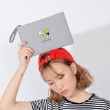 潮大容量韩国布艺可爱卡通灰色帆布零钱包手拿包女手抓手机包手袋