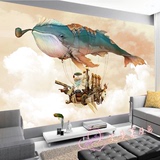 儿童房主题壁纸3d卡通墙纸防水壁纸 墙纸卧室海豚鱼 大型壁画无缝