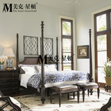 美克星顿家具高档美式古典实木床定制 欧式卧房1.8柱子田园双人床