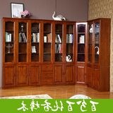 现代中式实木书柜书架组合全香樟木自由组合带门转角柜书橱家具