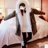 韩版2015冬装新款狐狸毛领宽松显瘦中长款毛呢外套女廓形呢大衣厚