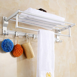 卫生间毛巾架双层太空铝折叠浴巾架洗手间手巾架2放衣架浴室挂件
