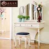 欧式简约实木梳妆台 美式田园白色化妆桌 卧室1.1米妆柜镜子妆凳
