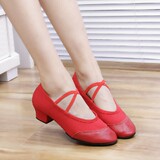杨艺广场舞舞鞋女式夏季新款跳舞鞋子现代舞蹈鞋中跟软底红色布鞋