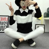 2016冬装新款韩版大码长袖t恤女学生上衣服秋季娃娃领宽松打底衫