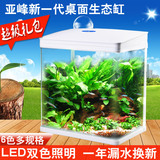 亚峰新一代生态桌面鱼缸水族箱 高清玻璃迷你创意小型热带鱼缸LED