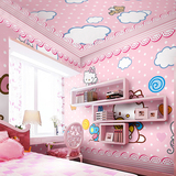 儿童房墙纸 女孩卧室床头背景墙壁纸hellokitty卡通 公主大型壁画