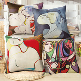 世界名画 毕加索 梦 油画艺术抱枕含芯沙发靠垫套棉麻宜家