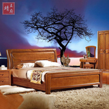 全实木床 1.8米双人床现代中式实木床 胡桃木床婚床 简约卧室家具