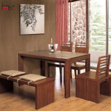 惠宜火烧石餐台 玄武石大理石餐桌 现代简约家具水曲柳长方形饭桌