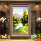 欧式纯手绘壁画单幅墙画酒店有框挂画玄关客厅装饰画山水风景油画