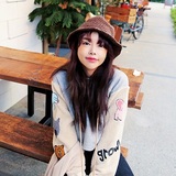 韩国stylenanda卡通动物图案贴布刺绣毛绒衣袖拼接加绒短款卫衣女