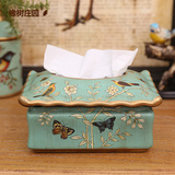 橡树庄园 美式乡村复古纸巾盒摆件 欧式创意莺歌蝶舞抽纸盒装饰品