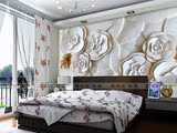 浮雕玫瑰花卉电视背景墙壁纸沙发客厅无缝整张大型壁画3D立体欧式