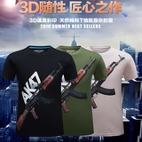 夏季热血战术短袖t恤中国特种兵男式纯棉军事手枪图案胖子大码装