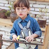 女童春款衬衫 韩版童装儿童可爱兔子印花牛仔衬衫 宝宝长袖衬衣