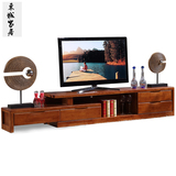 东城家居 橡胶木全实木多功能可伸缩电视柜地柜视听柜1.8米2.4米