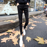 2015新款冬季林弯弯纯色男士小脚修身型牛仔裤 黑色青年男生流行