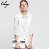 Lily2016夏新款女欧美宽松纯色七分袖中长款西装外套115220C2121
