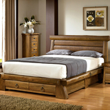 韩式榆木双人床卧室大床简约时尚实木床整装带储物抽屉婚床