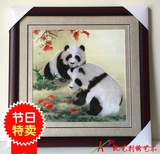 苏州刺绣挂画熊猫送外国人礼物挂画国宝熊猫出国礼物画沙发墙挂画