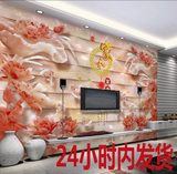 整张立体玉雕荷花3D电视背景墙装饰画5D4D壁画丝绸布家和富贵壁纸