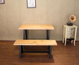 咖啡现代简约实木美式餐桌 铁艺办公桌工作台长会议桌电脑桌书桌