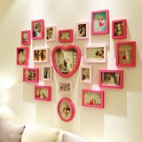 创意实木客厅婚纱照照片墙 爱心形现代儿童卧室相片墙相框墙组合