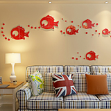 小鱼镜面水晶亚克力3d立体墙贴画 儿童房卧室卡通房间背景墙装饰