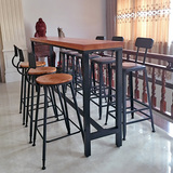 北欧简约铁艺实木靠墙吧台桌星巴克咖啡厅桌椅组合酒吧椅子高脚凳