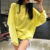 韩国代购misslady乖巧的斯文 耀眼亮黄色宽松款长袖卫衣女CS702蒖