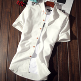 夏季时尚韩版休闲纯色白色短袖衬衫男士修身青少年男装衬衣潮寸衫
