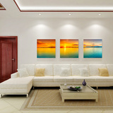 客厅装饰画沙发背景墙上挂画无框画三联大海日出风景墙壁画地中海