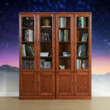 实木书柜组合玻璃二门水曲柳实木书柜带门书橱书架原木现代中式