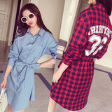 2016春装新款韩版女装蘑菇街街头潮人减龄字母显瘦衬衫款连衣裙潮